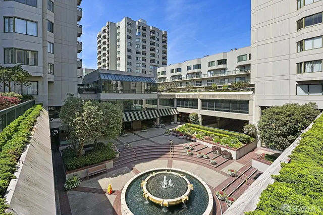 a city view with tall buildings