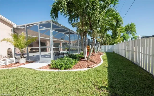 a garden view with a seating space
