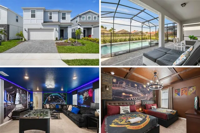 a view of a patio with dining table and chairs