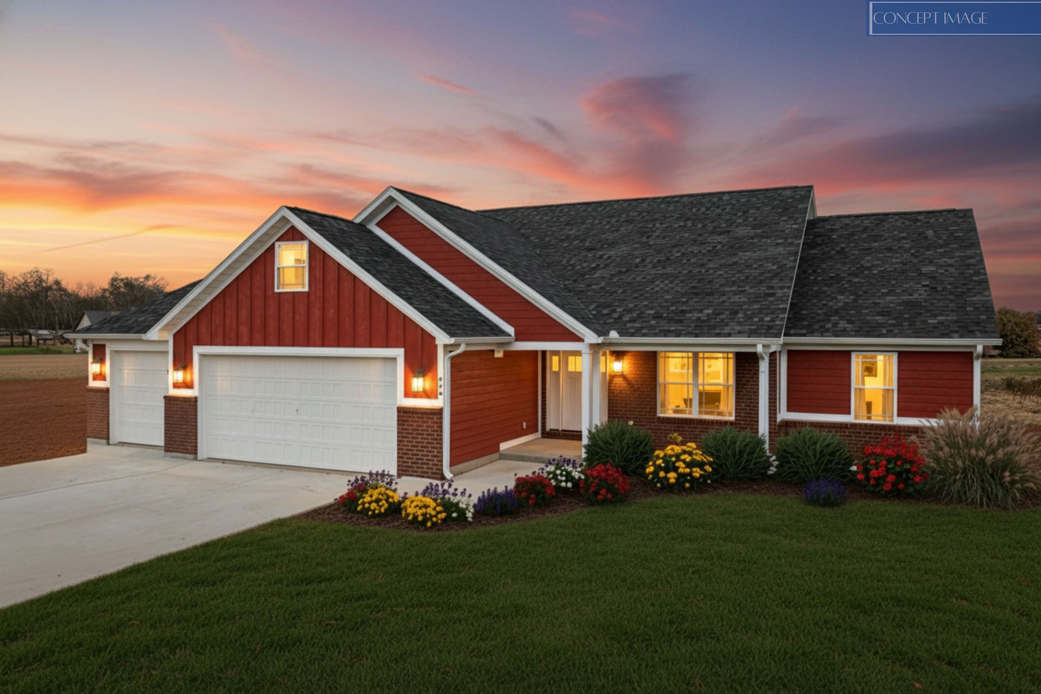a front view of house with yard and green space