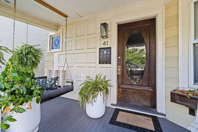 a potted plant sitting in front of a glass door