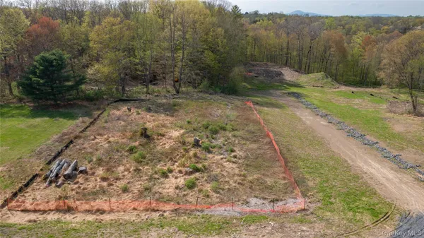a view of a yard with a mountain
