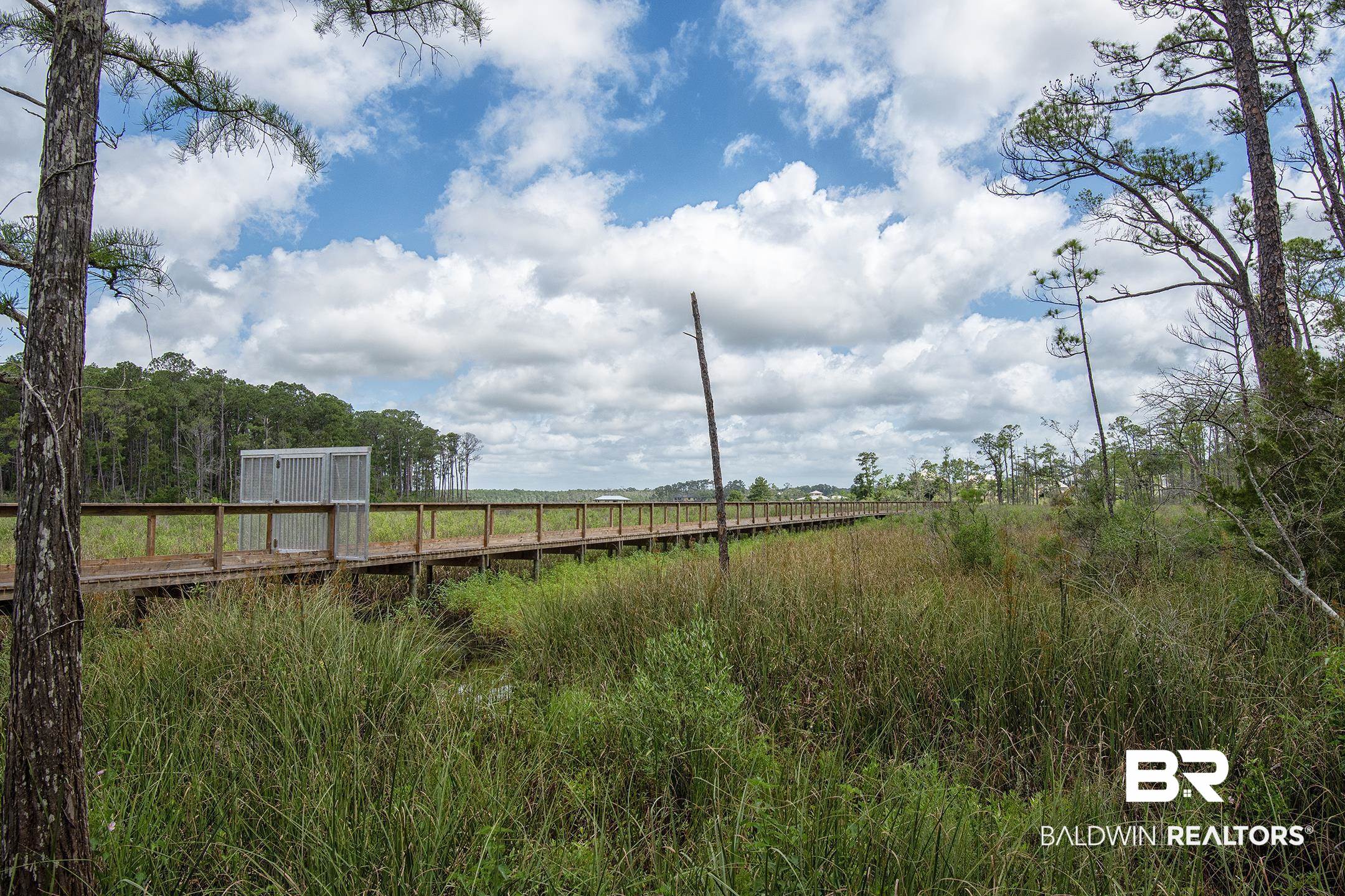18754 Treasure Oaks Road Gulf Shores, AL 36542 - Photo 50 of 53 Expansive wooden boardwalk extending through a natural marshland environment with abundant green vegetation