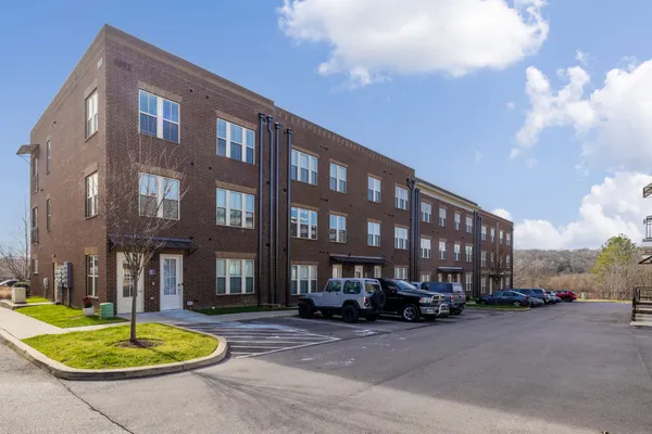 a building view with a fountain in front of it