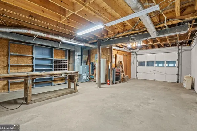 a view of a garage with furniture