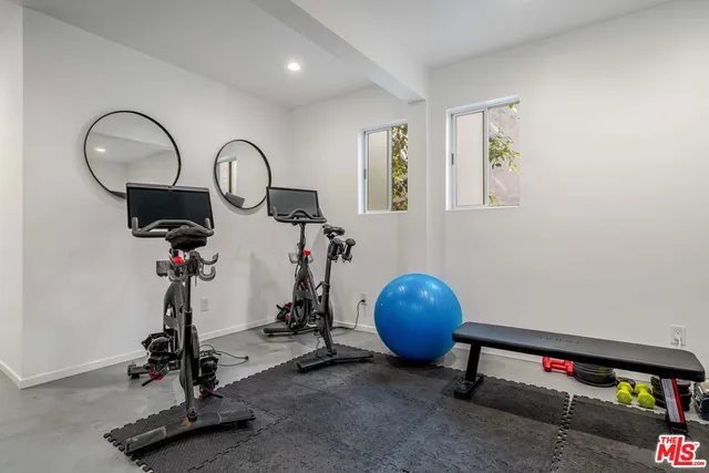 a view of a room with gym equipment