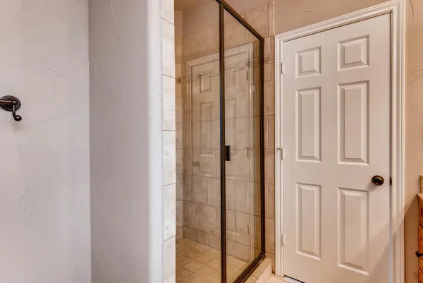 a view of a bathroom with a shower