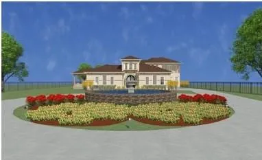 a front view of house with yard and trees in the background