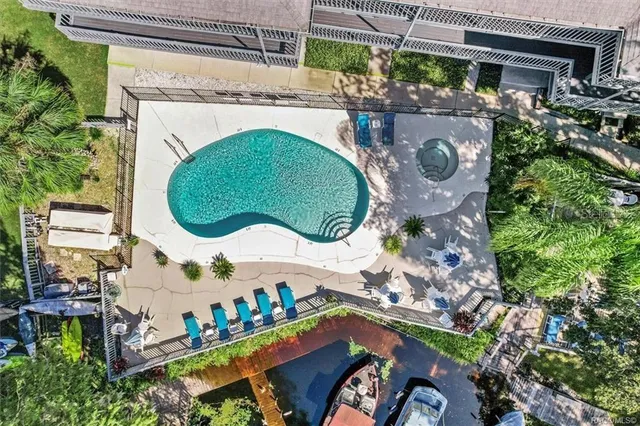 an aerial view of a fireplace with a garden