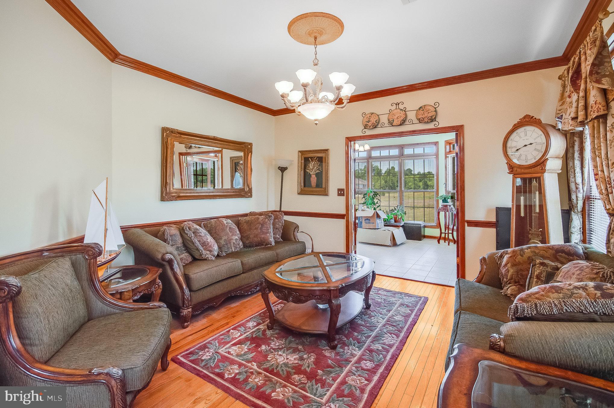 11425 Custers Trace Spotsylvania, VA 22553 - Photo 9 of 60 a living room with furniture a chandelier and a rug