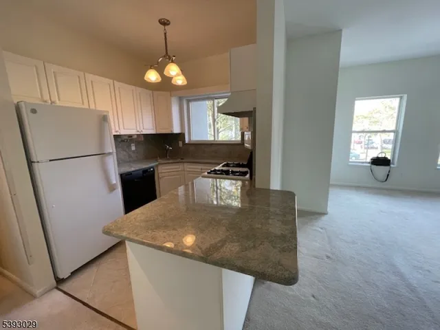 a kitchen with stainless steel appliances granite countertop a refrigerator a sink a stove and a refrigerator