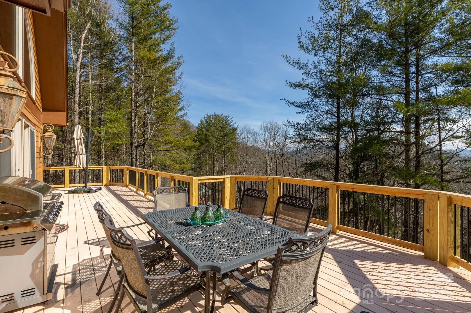 446 Windridge Drive Sugar Grove, NC 28679 - Photo 32 of 37 a view of a roof deck with table and chairs and wooden floor