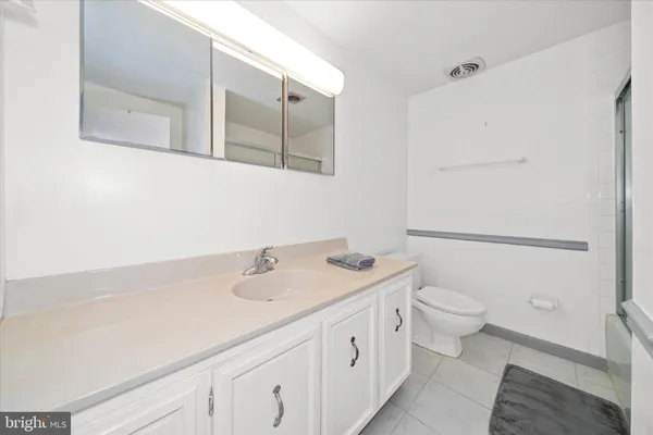 a bathroom with a sink a toilet and a mirror