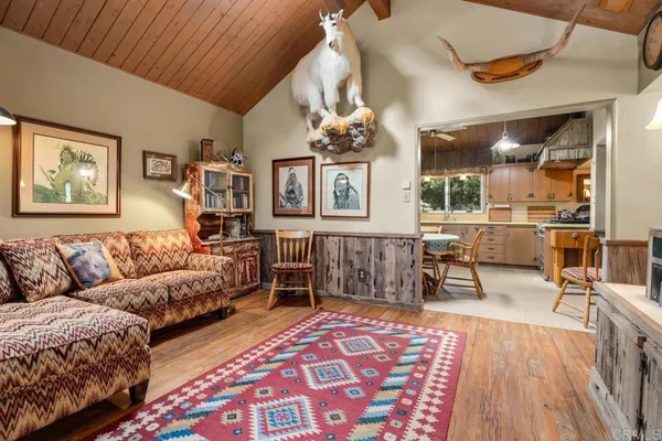a living room with furniture and a rug