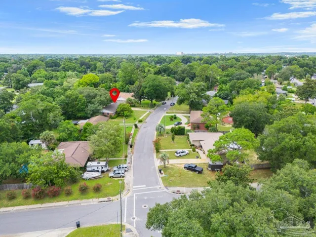 a picture of street view with a yard