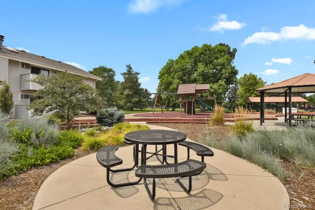 a view of a park with slide