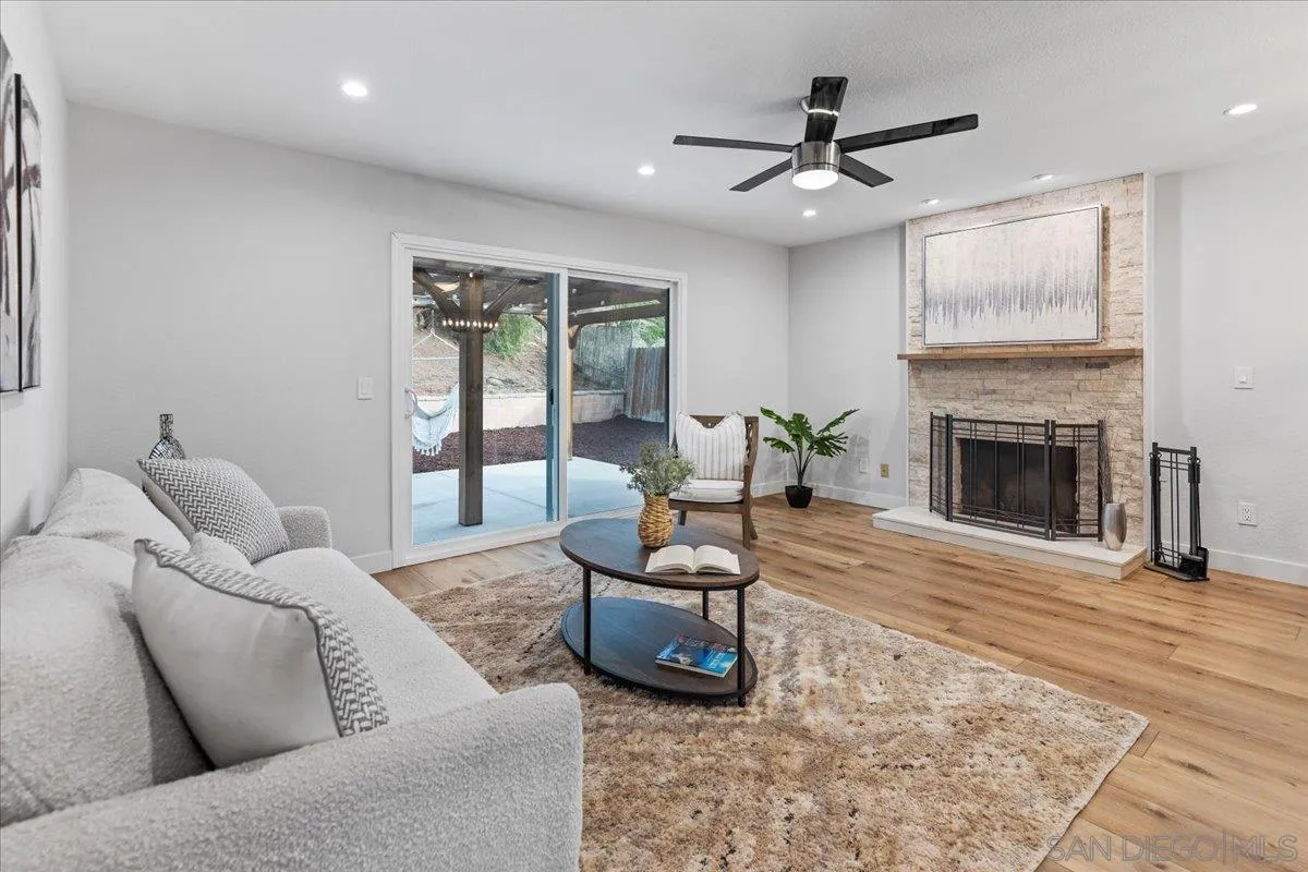 9737 Roe Drive Santee, CA 92071 - Photo 15 of 37 a living room with furniture and a fireplace
