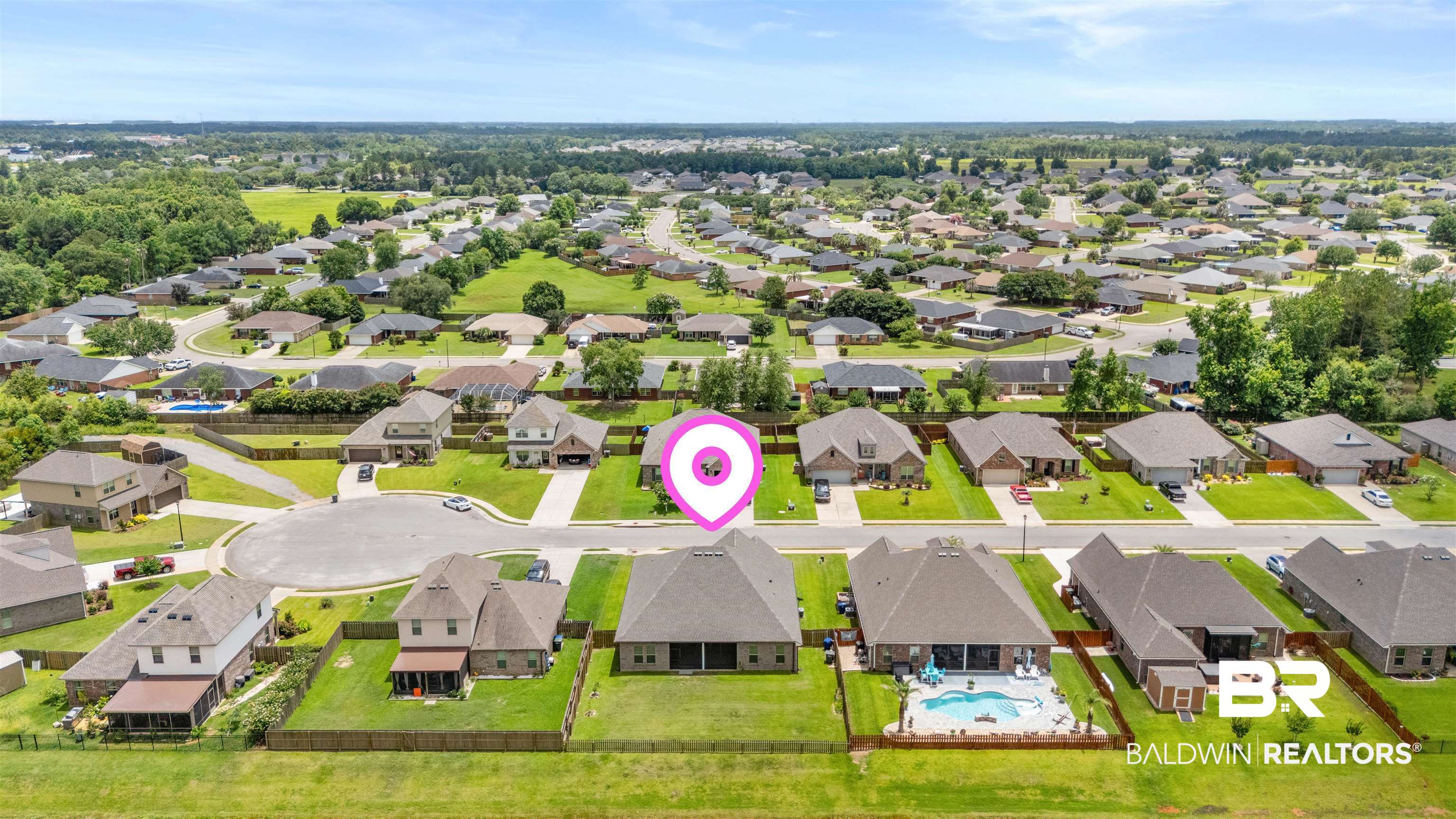 991 Dalton Circle Foley, AL 36535 - Photo 35 of 35 Aerial view of residential area featuring a pool area