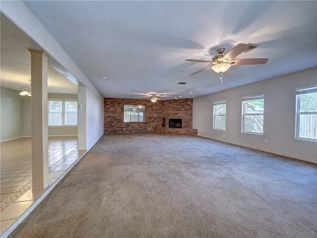 a room with a fireplace