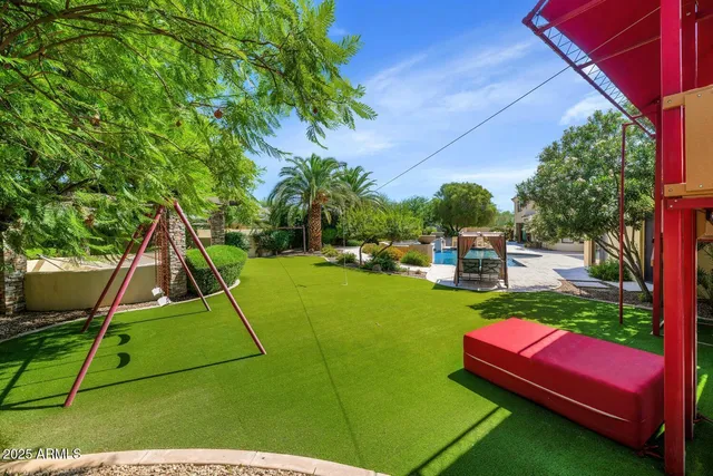 a view of a park with slide