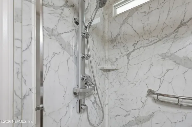 a view of a room with racks on the wall