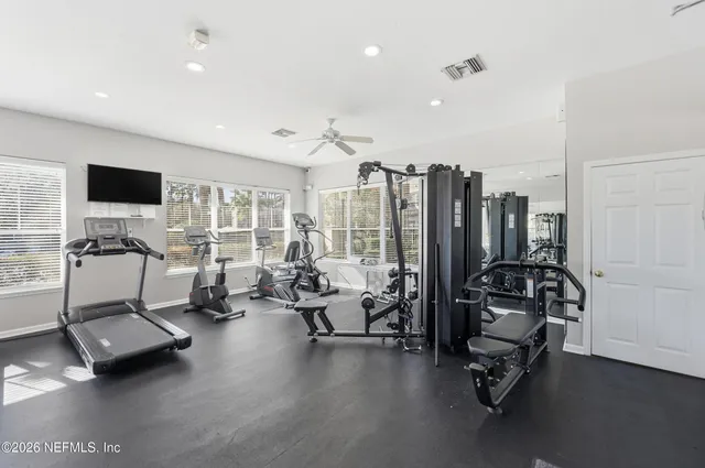 a view of a room with gym equipment