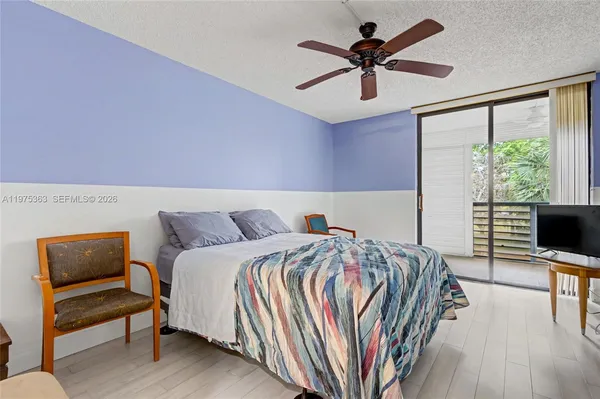 a bedroom with a bed and a television