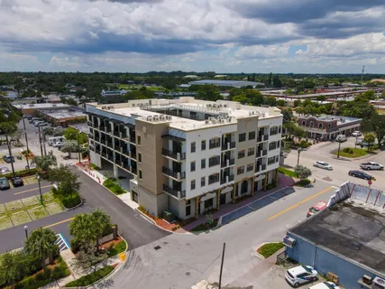 a large building with a city view