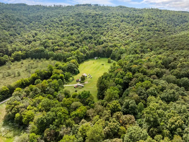 a view of a big yard with lots of green space