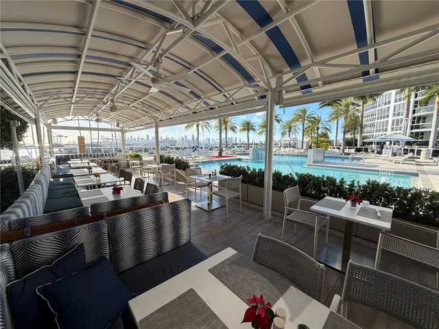 a view of a swimming pool with a garden