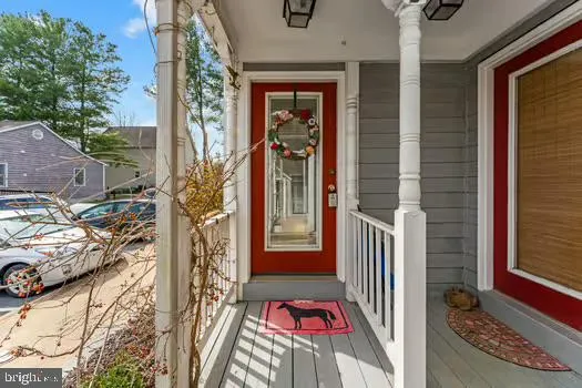 a view of a balcony with door