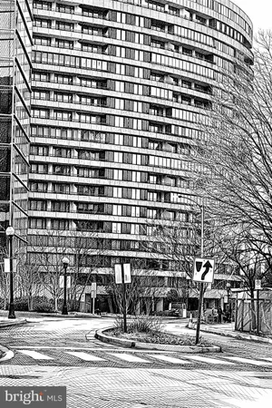 a view of a building with a street