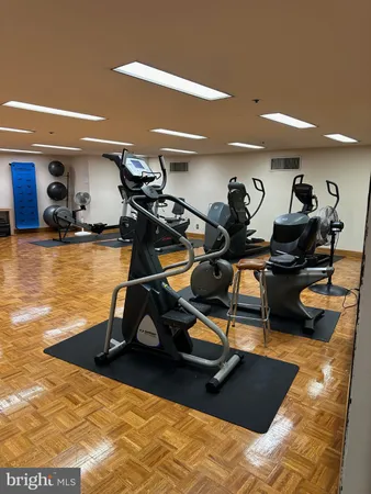 a view of a room with gym equipment