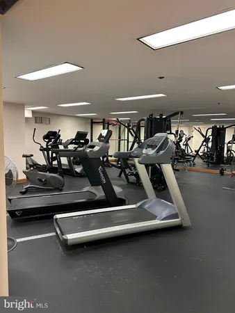 a room with gym equipment