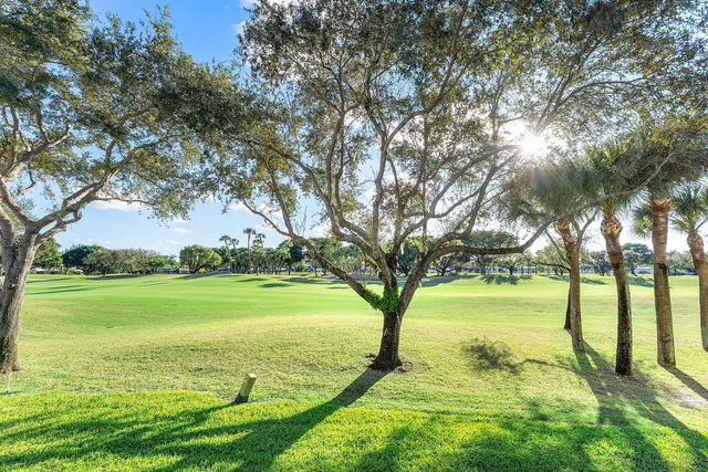 a view of a golf course with a lake