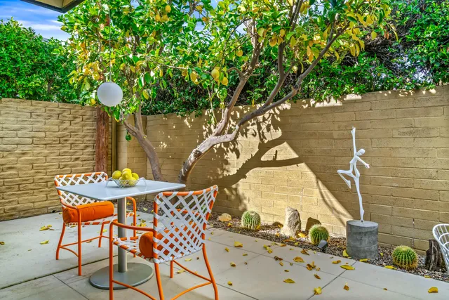 a view of a backyard with plants and a lake view