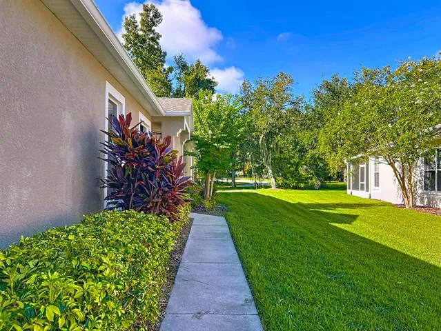 a view of a garden with a pathway