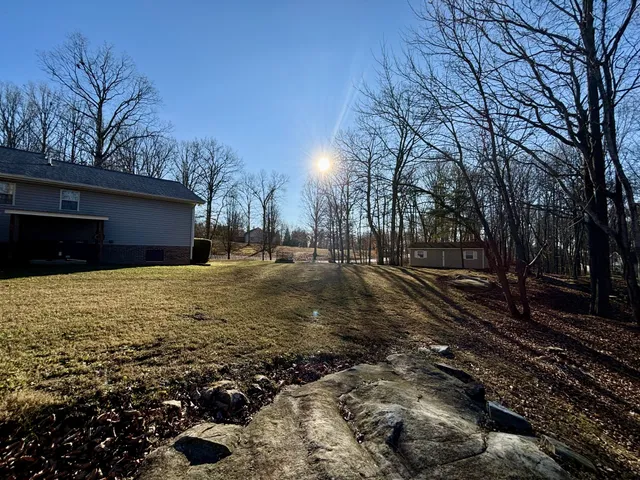 a view of a yard with an trees