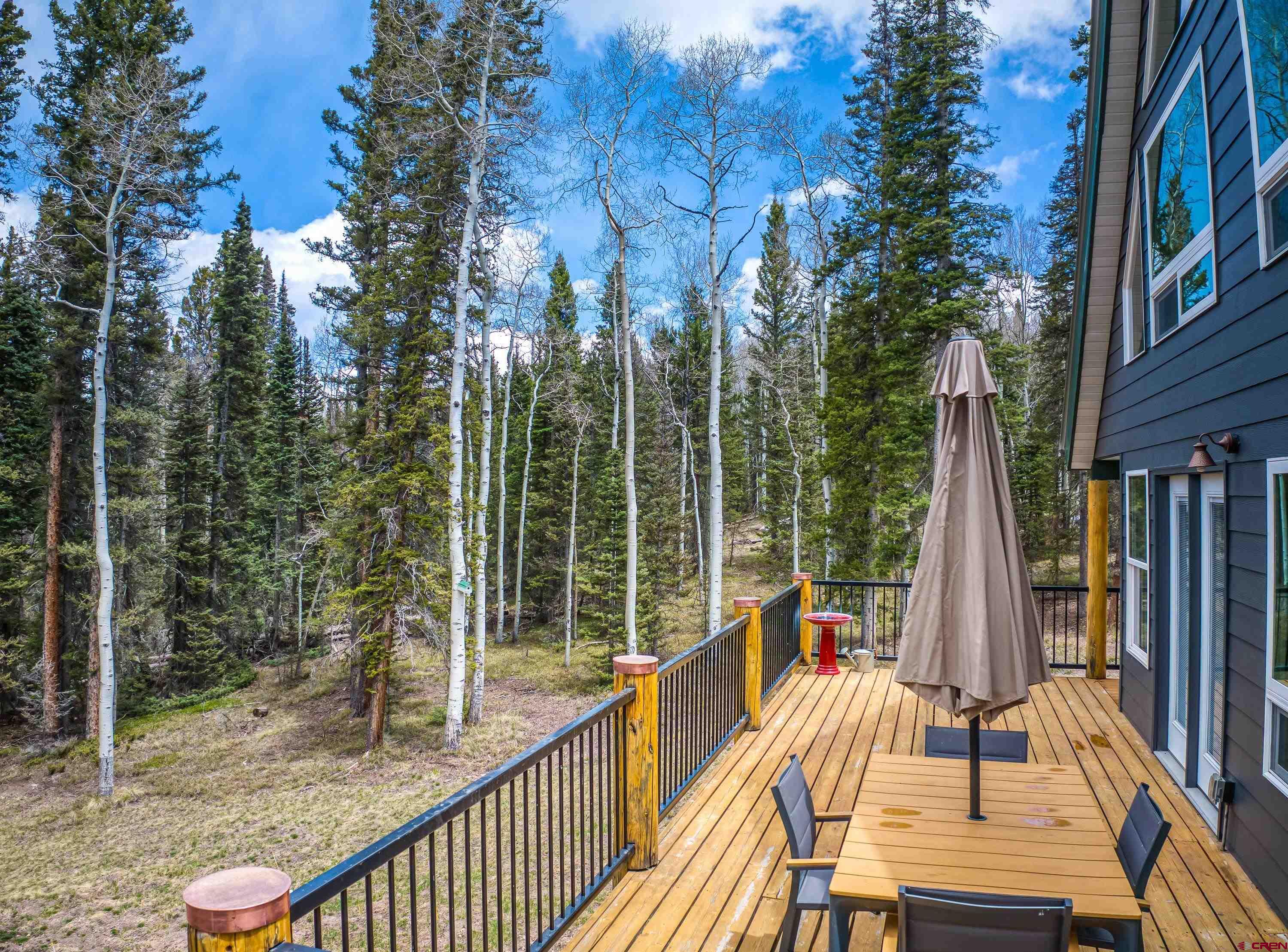 303 Spruce Road Cimarron, CO 81220 - Photo 9 of 35 a view of balcony with wooden floor and outdoor seating