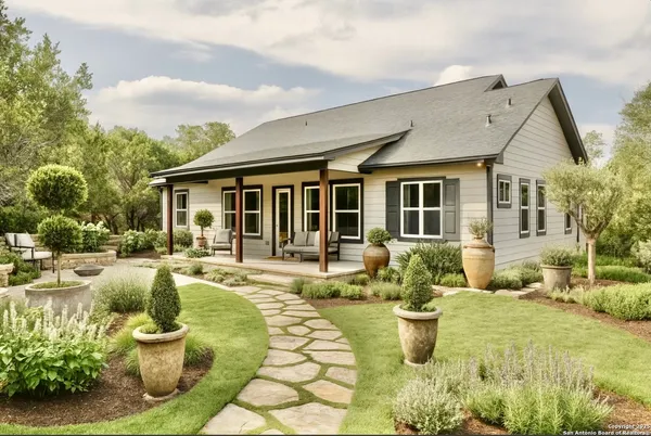 a swimming pool with outdoor seating yard and barbeque oven