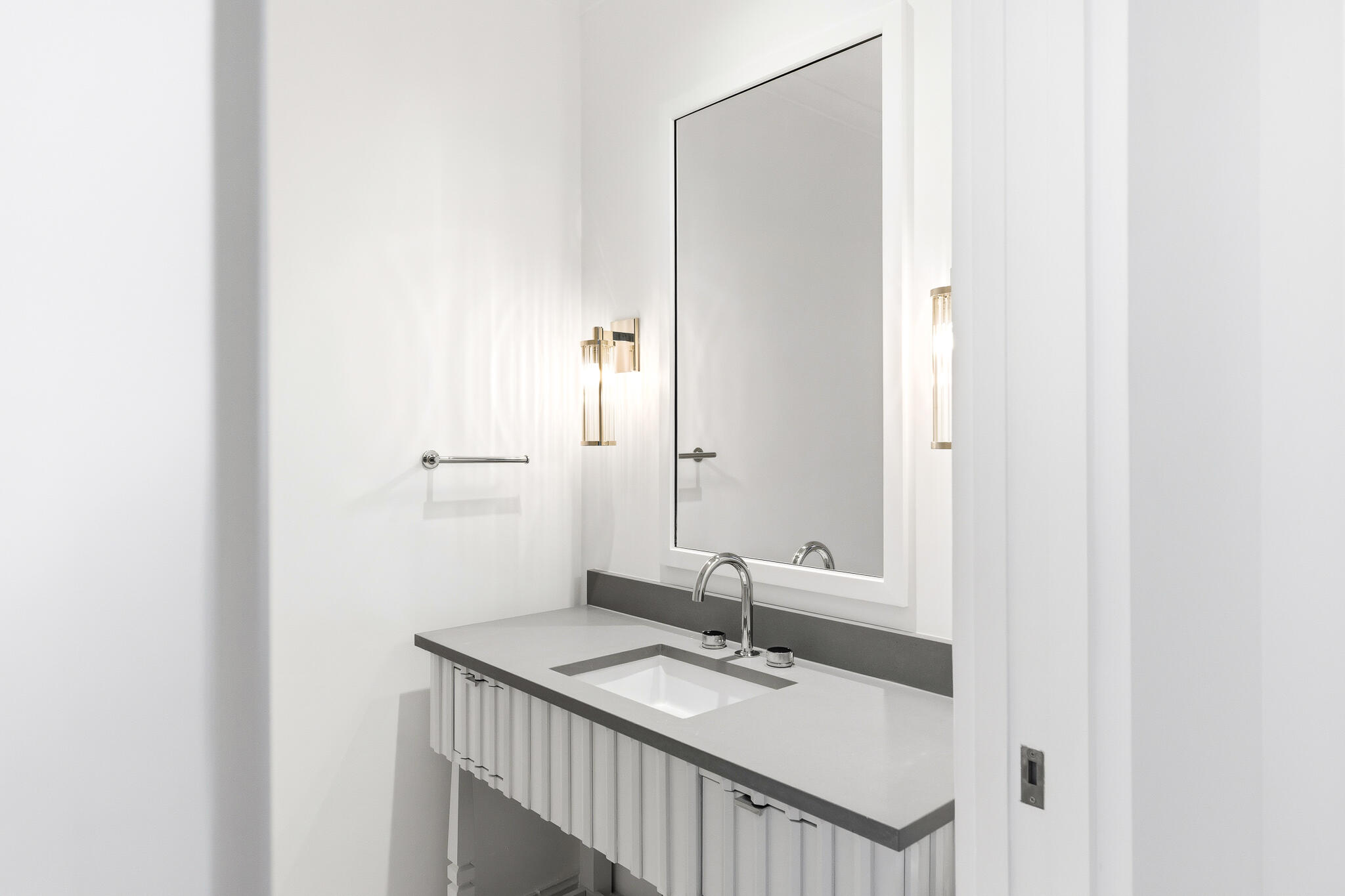 40 Mark Twain Ln Inlet Beach, Unit DANNELLY 301 Inlet Beach, FL 32461 - Photo 20 of 44 a bathroom with a granite countertop sink and a mirror