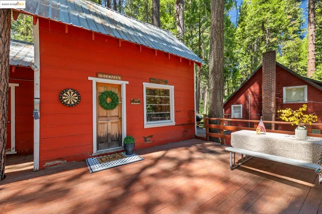 a backyard of a house with seating space