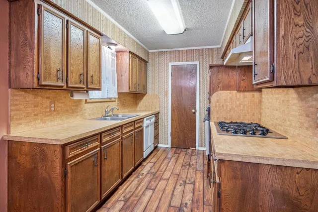 a kitchen with a stove a sink and a refrigerator