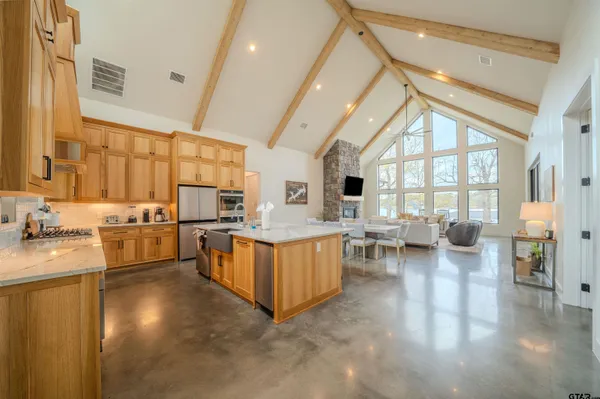 a kitchen with lots of counter top space