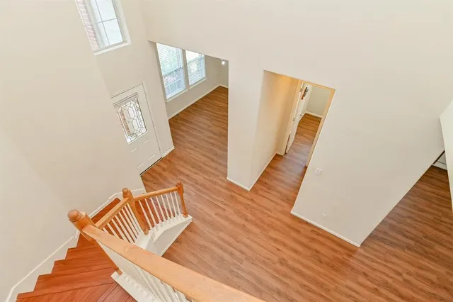a view of wooden floor in stairs