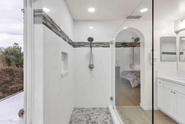 a view of a garden with plants