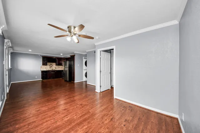 a view of kitchen with wooden floor