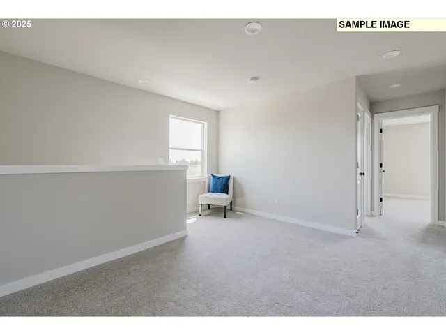 a hallway with a large window