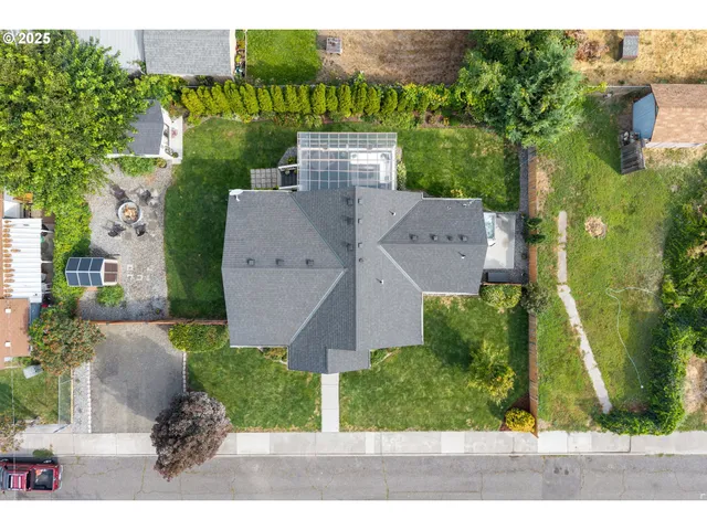 an aerial view of a house