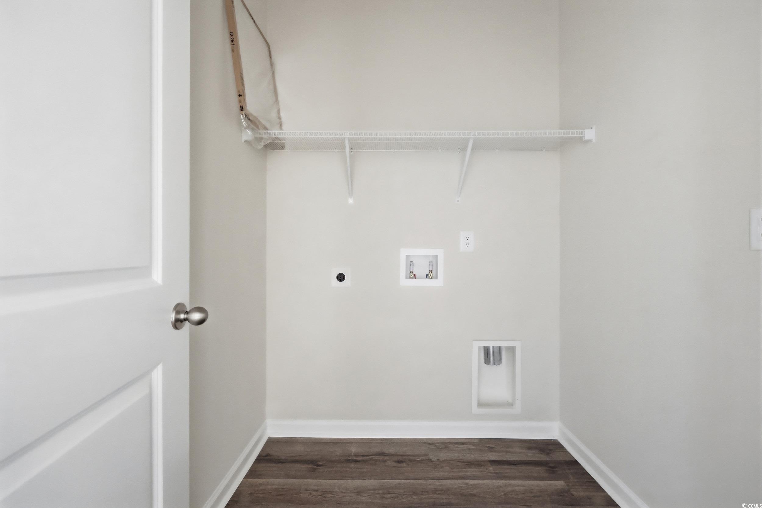 270 Columbus Street Conway, SC 29526 - Photo 20 of 38 Laundry room featuring hookup for an electric dryer, hookup for a washing machine, and dark wood-style flooring